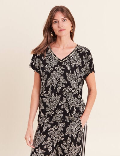 Blouse col v manches courtes noir femme