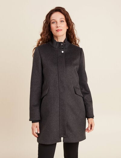Manteau col montant doubl&eacute; gris fonc&eacute; femme