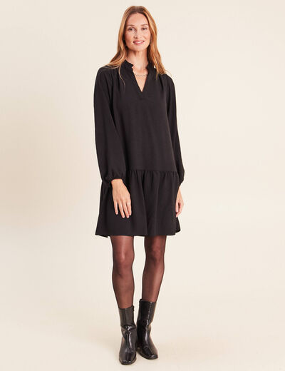 Robe courte &eacute;vas&eacute;e col v manches longues noir femme
