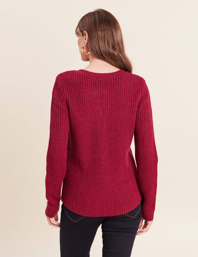 Pull manches longues rouge fonc&eacute; femme