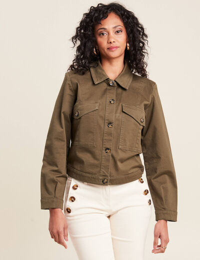 Veste droite boutonnée vert olive femme