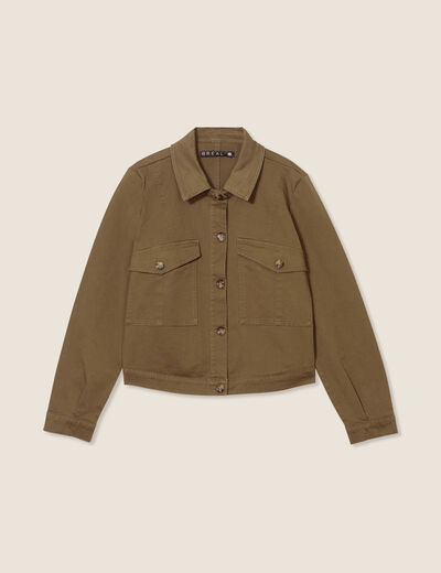 Veste droite boutonnée vert olive femme