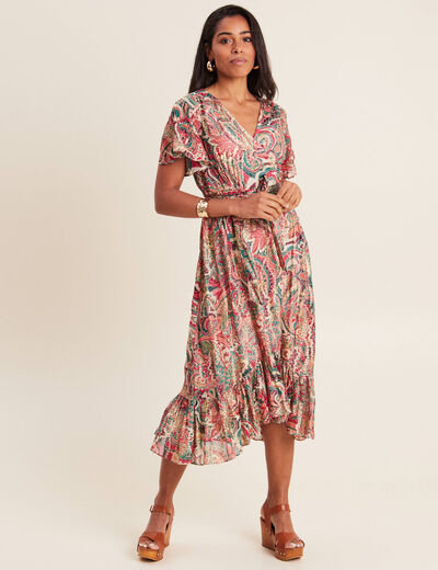 Robe longue évasée fluide rose femme
