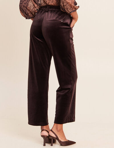 Pantalon large taille haute marron fonc&eacute; femme
