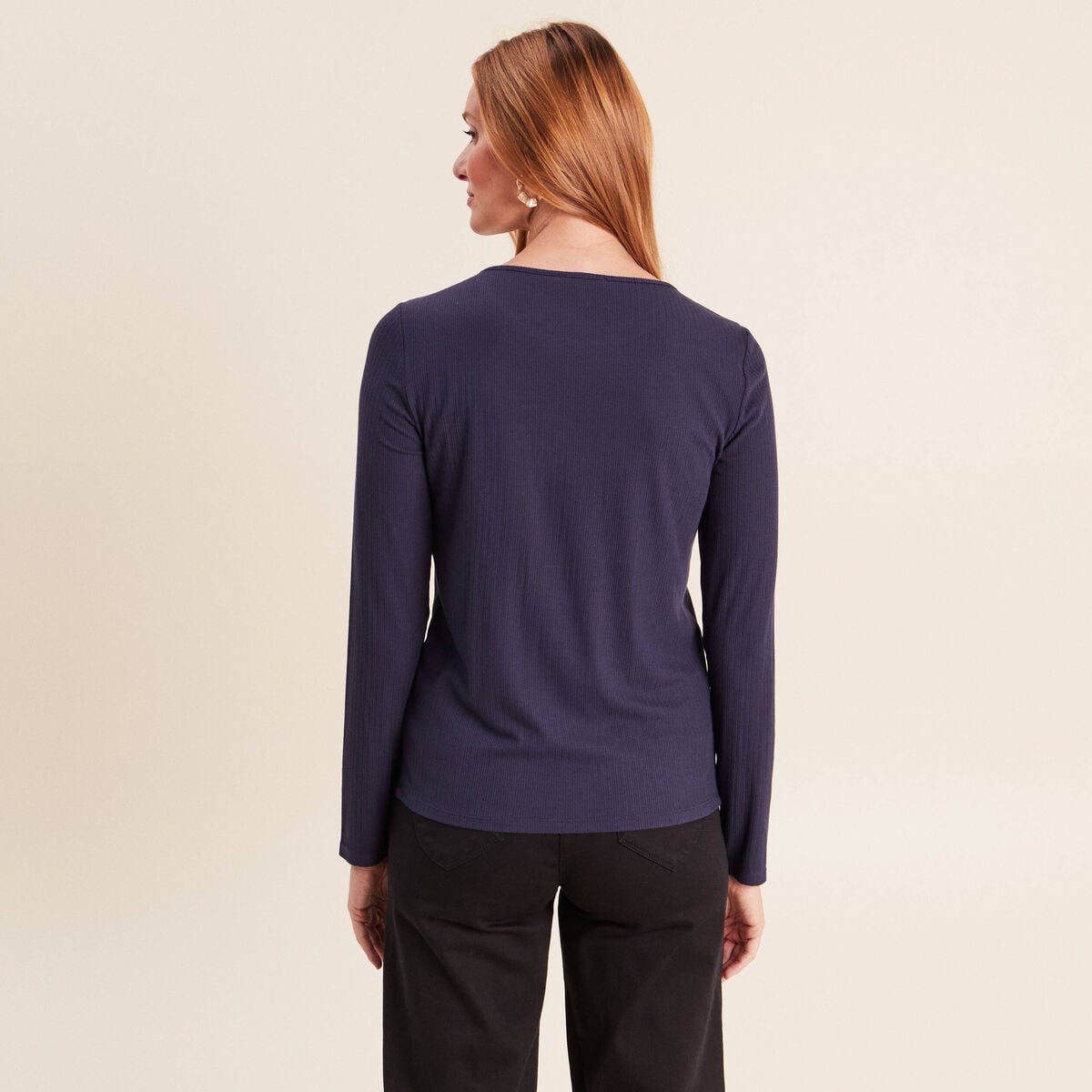 T-shirt thermique ajust&eacute; manches longues bleu marine femme