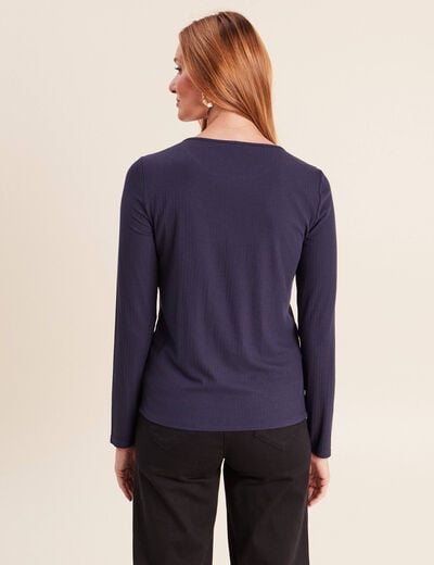 T-shirt thermique ajust&eacute; manches longues bleu marine femme