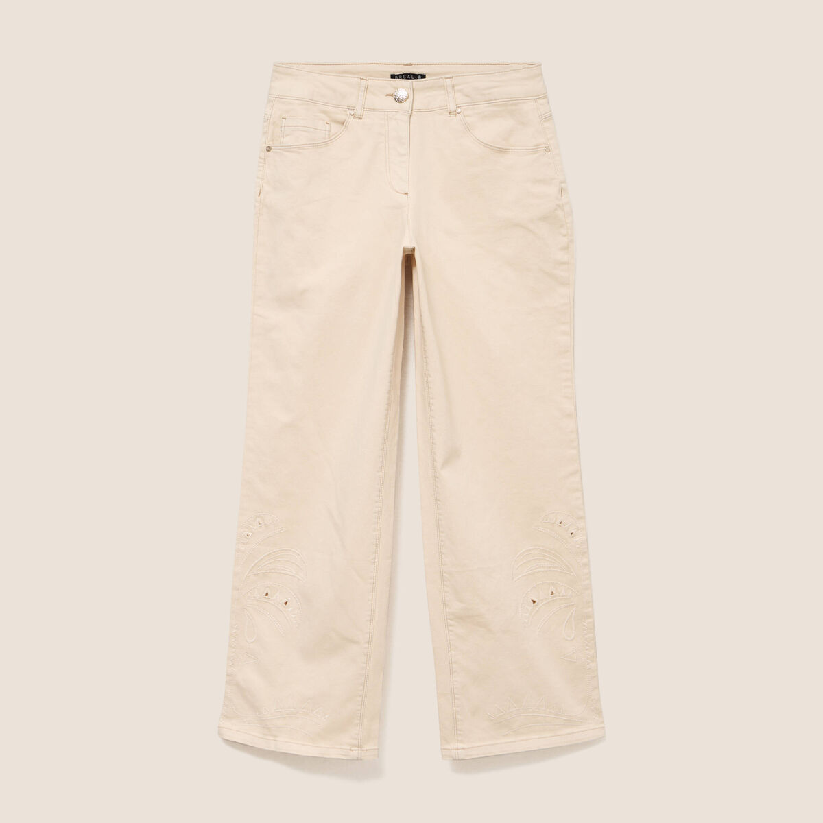 Pantalon 7/8&egrave;me coupe large ivoire femme