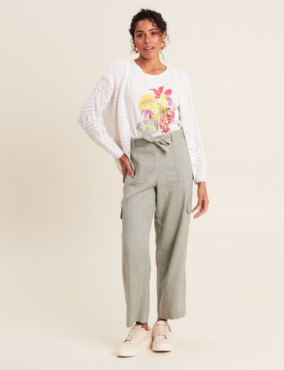 Gilet manches longues ajouré ecru femme