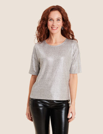 T-shirt manches courtes couleur argent femme