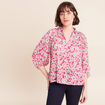 Blouse ample col chemise manches 3/4 rose femme
