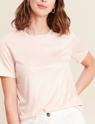 t-shirt droit court satiné col rond vieux rose femme