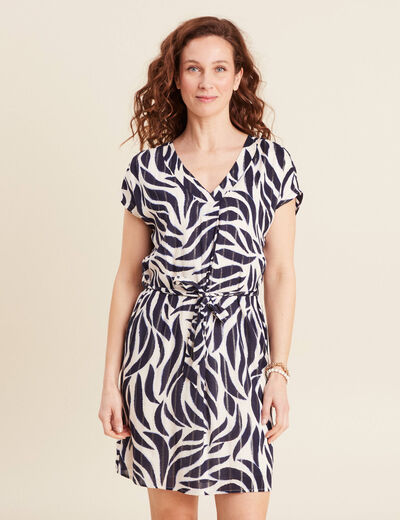Robe droite fluide col en V bleu foncé femme