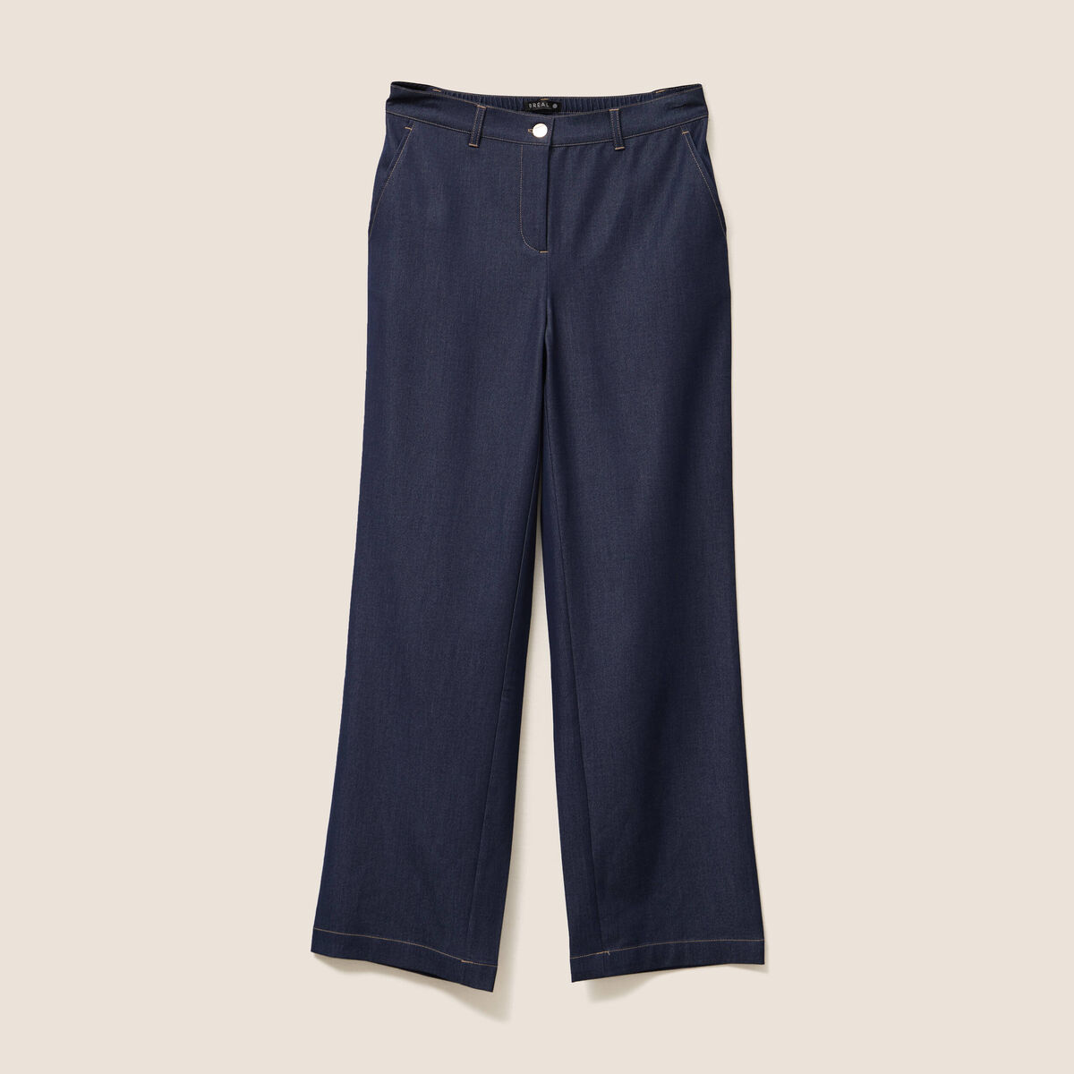 Pantalon large taille haute denim stone femme