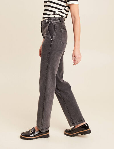 Jean droit taille haute long denim gris femme