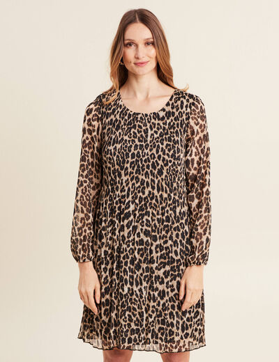 Robe évasée plissée creme femme