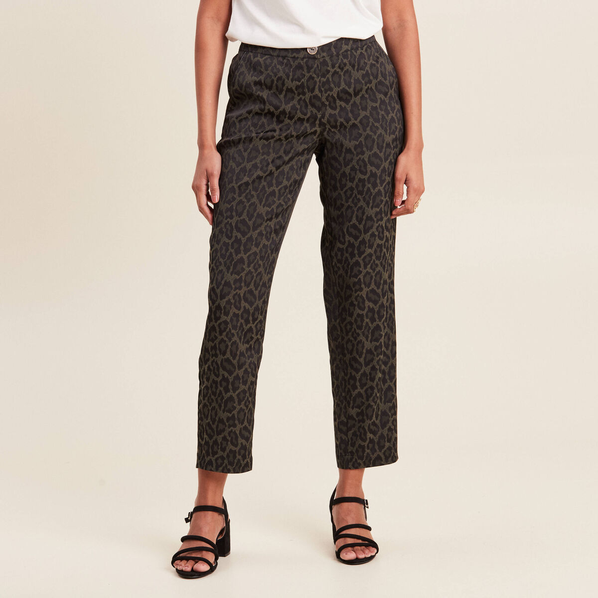 Pantalon flou taille bascul&eacute;e vert kaki femme