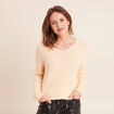 Pull col v orange abricot femme