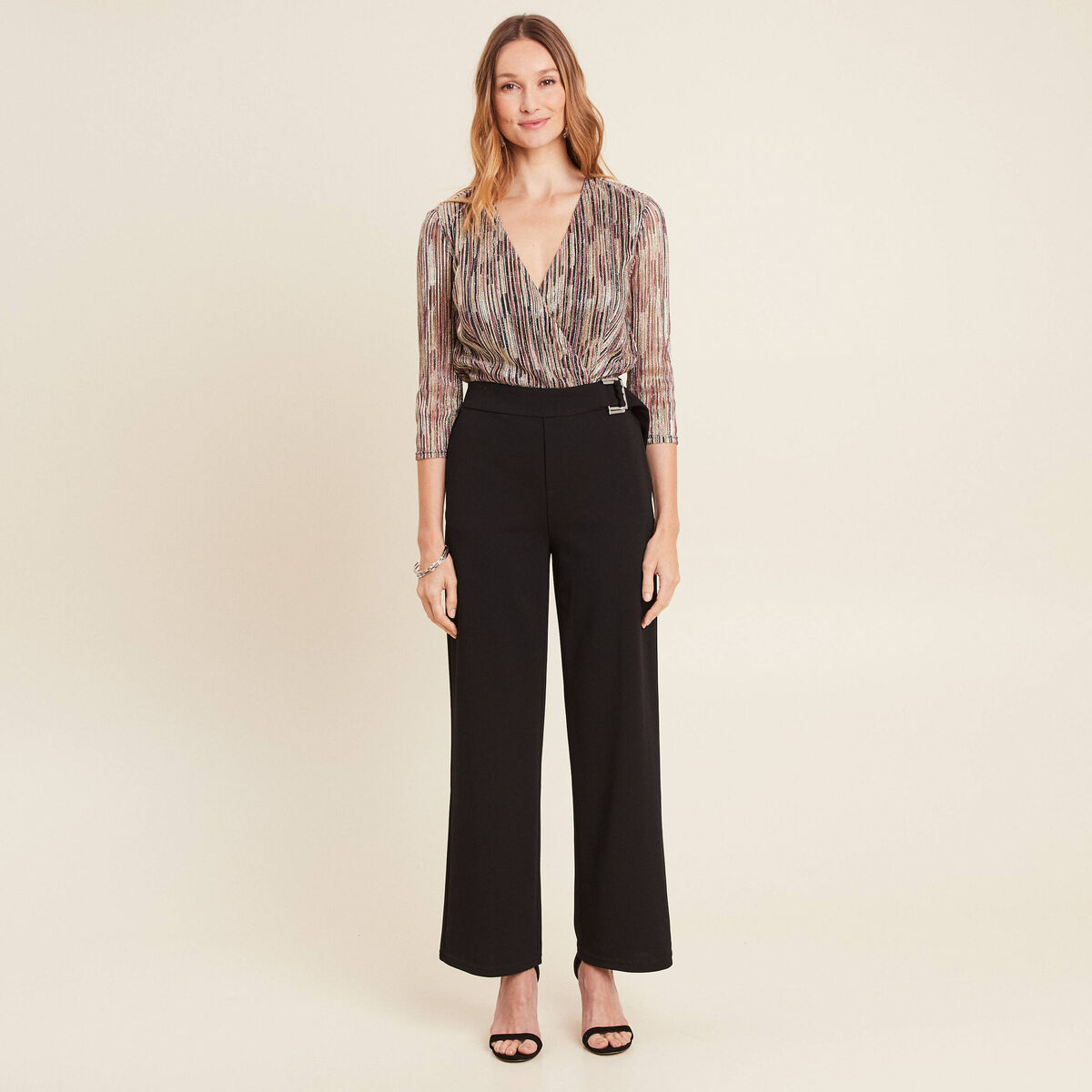 Combinaison pantalon paillet&eacute;e rose femme