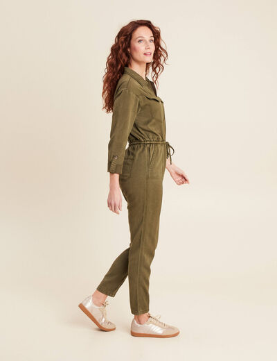 Combinaison pantalon zippée vert olive femme