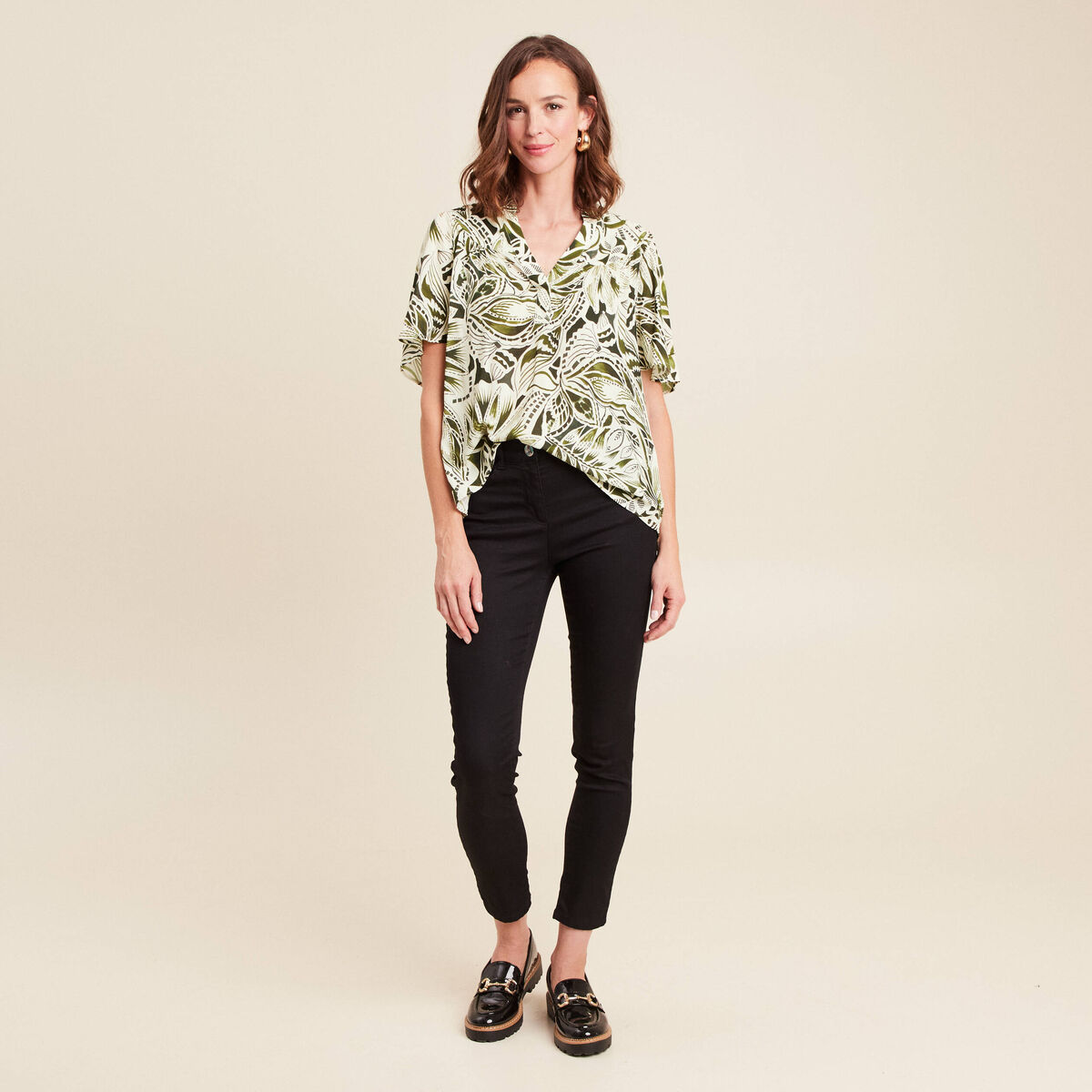 Blouse ample manches courtes fluide vert femme
