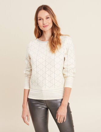 Pull manches longues clous ecru femme