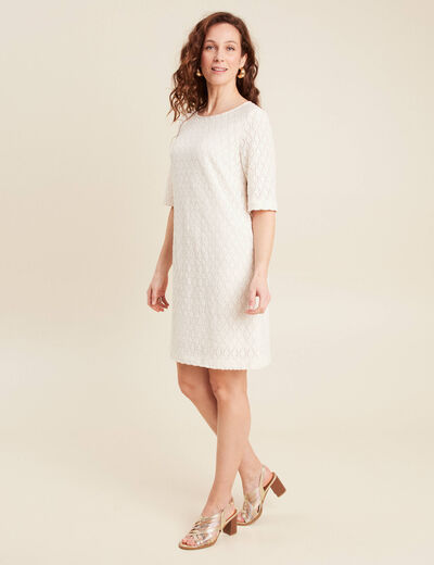 Robe droite dentelle ecru femme