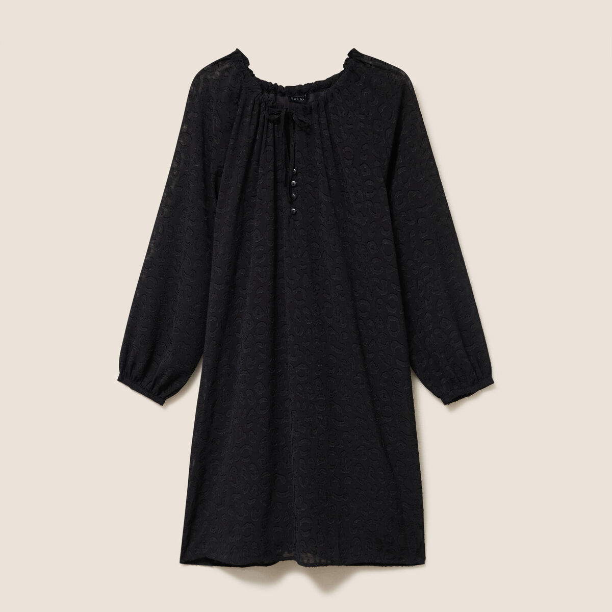 Robe courte évasée col v manches longues noir femme | Vibs