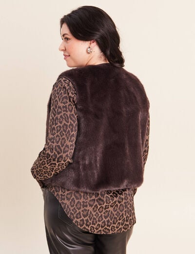 Gilet droit sans manches fausse fourrure marron fonc&eacute; femme