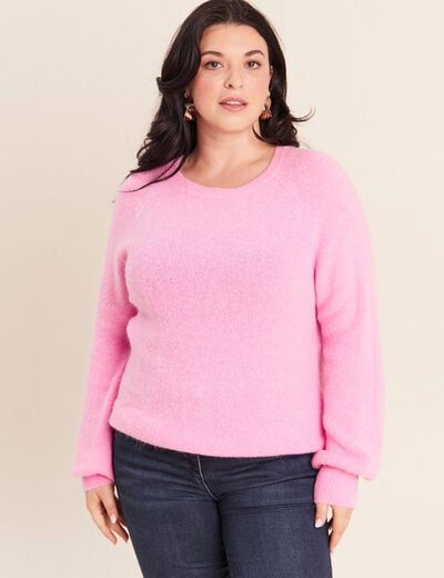 Pull col rond manches longues rose femme