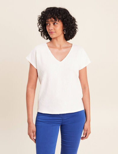 Blouse col v manches courtes ecru femme