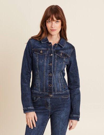 Veste en jeans strass denim stone femme