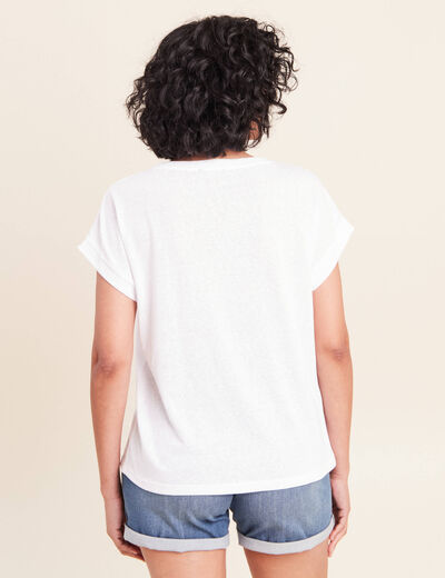 T-shirt &agrave; paillettes manches courtes blanc femme