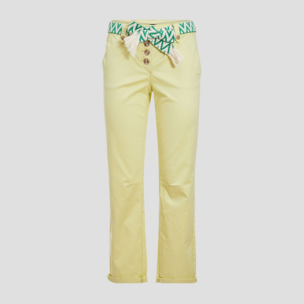 Pantalon droit avec ceinture jaune clair femme