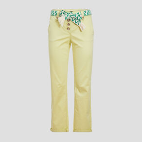Pantalon droit avec ceinture jaune clair femme