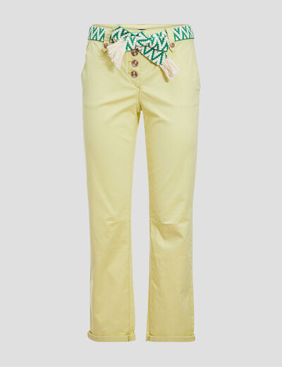 Pantalon droit avec ceinture jaune clair femme