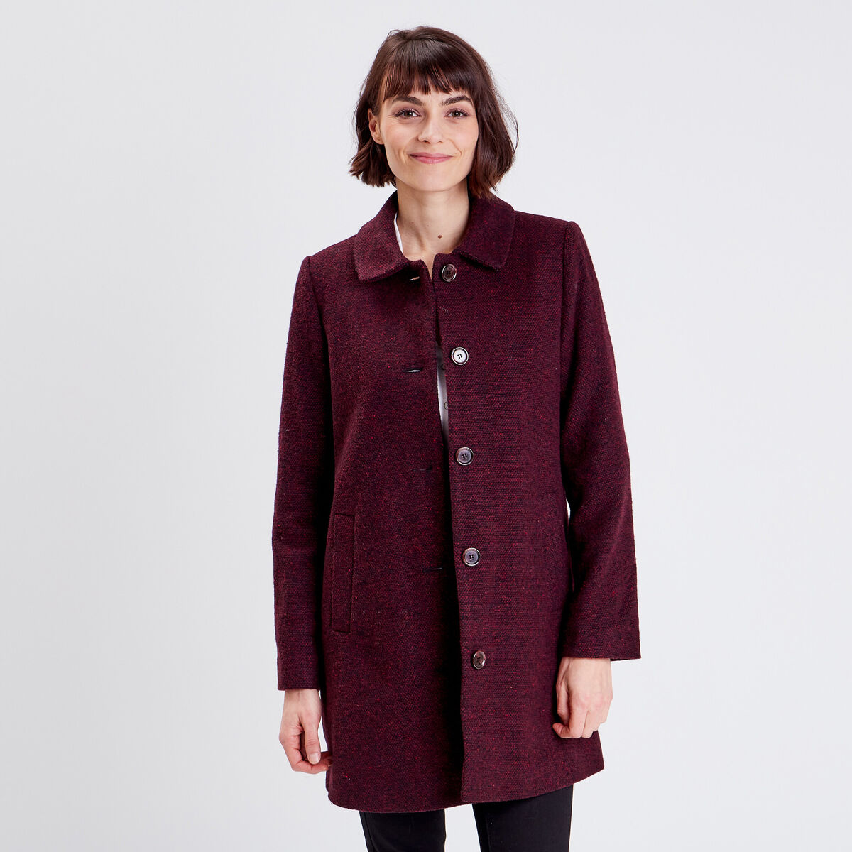 Manteau &eacute;vas&eacute; boutonn&eacute; noir femme