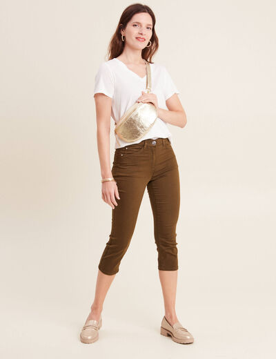 Pantacourt magique Le L&eacute;ger coupe droite vert kaki femme