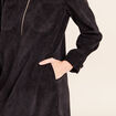 Robe droite courte velours col chemise noir femme