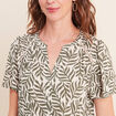 Blouse col v manches courtes fluide vert femme