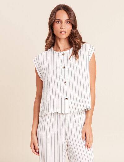 Blouse sans manches col rond doubl&eacute; gris fonc&eacute; femme