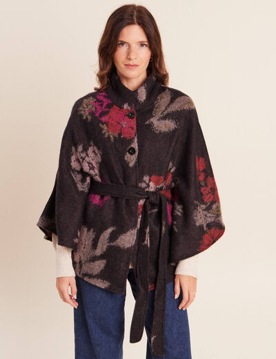 Poncho ceintur&eacute; jacquard multicolore femme
