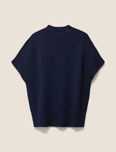 Pull col montant bleu marine femme