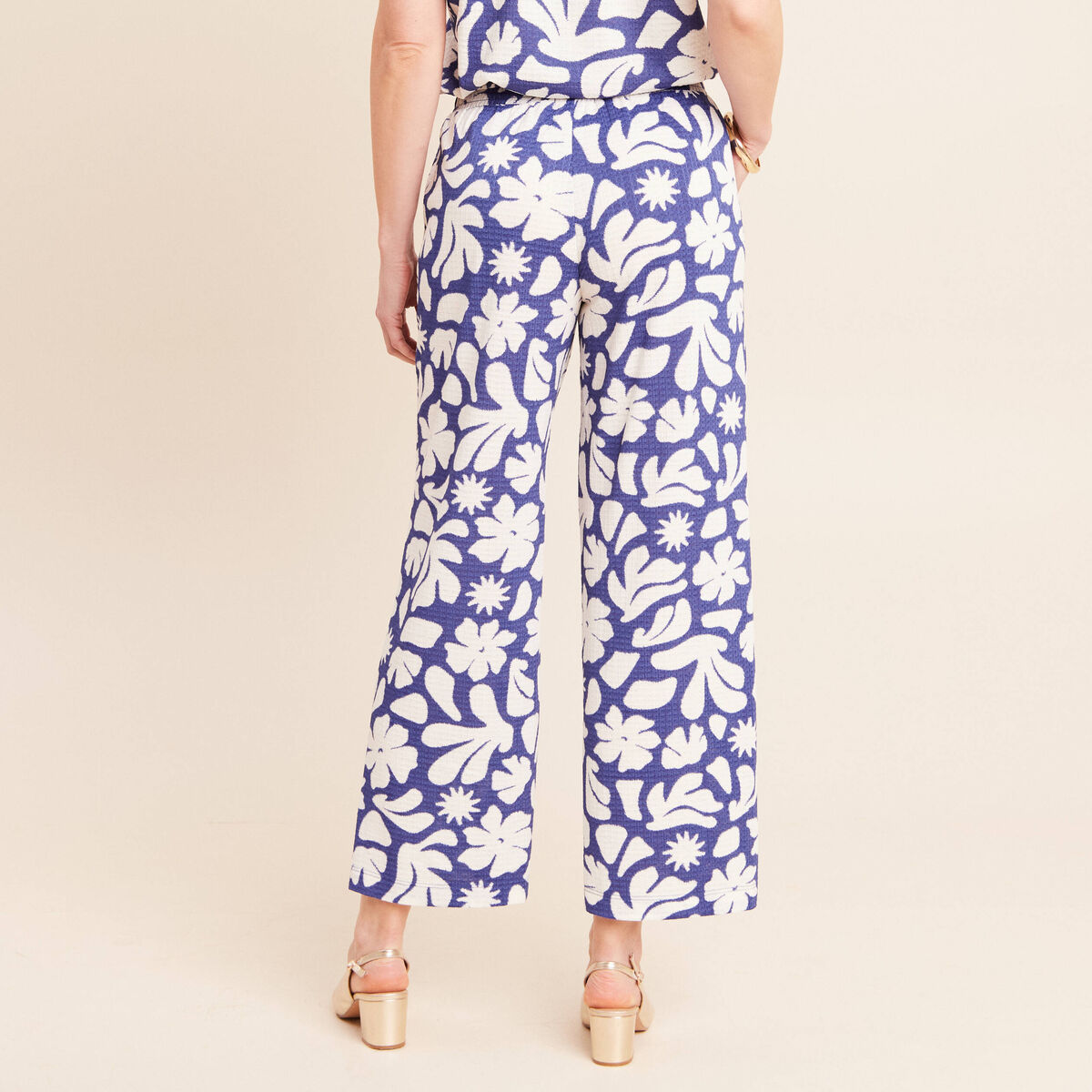 Pantalon coupe large 7/8&egrave;me taille haute bleu femme