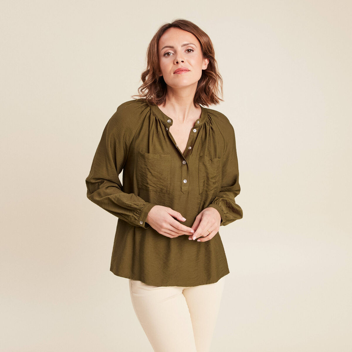 Blouse manches longues vert olive femme