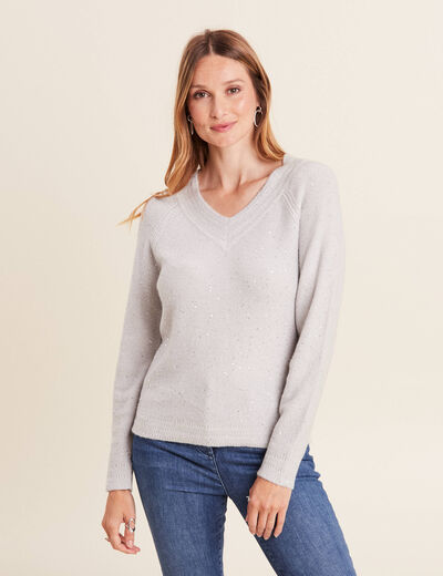 Pull manches longues gris clair femme