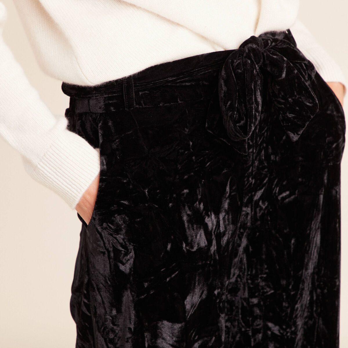 Pantalon large taille haute velours noir femme