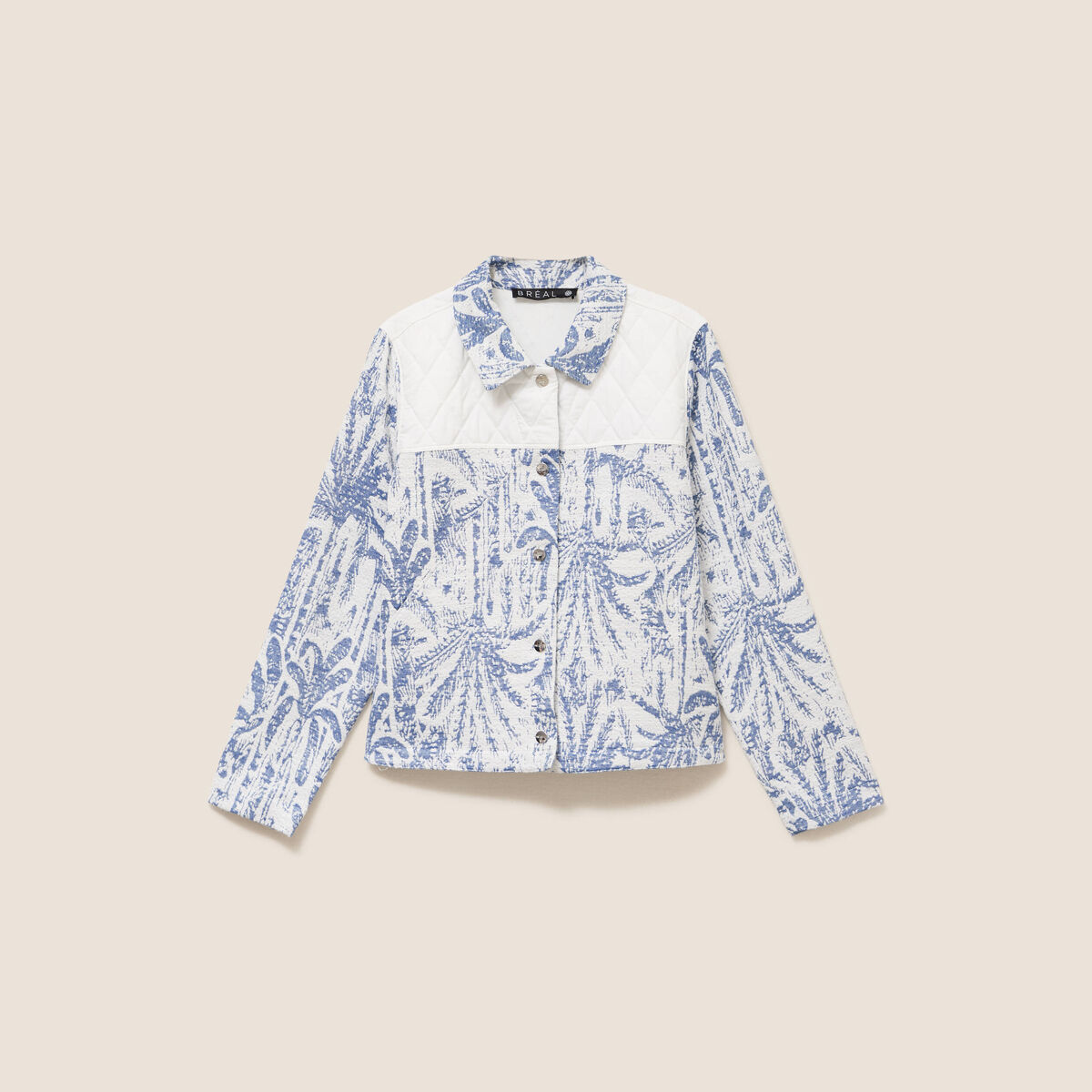 Veste bi-mati&egrave;re jacquard bleu femme