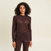 T-shirt cintr&eacute; col montant dentelle marron fonc&eacute; femme