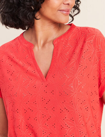 T-shirt droit manches courtes rouge femme