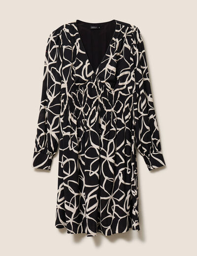 Robe courte &eacute;vas&eacute;e col v manches longues noir femme